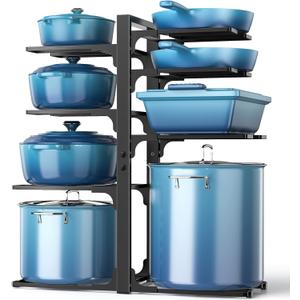 ORDORA Pots and Pans Organizer: under Cabinet, 20.8" Height Heavy Duty 120LBS Pots Pans Organizer Rack for under Cabinet 8-Tier Adjustable for Big Stockpots, Dutch Oven, Cast-Iron Pans, Heavy Cookware (4D-21"H-Heavy Duty)