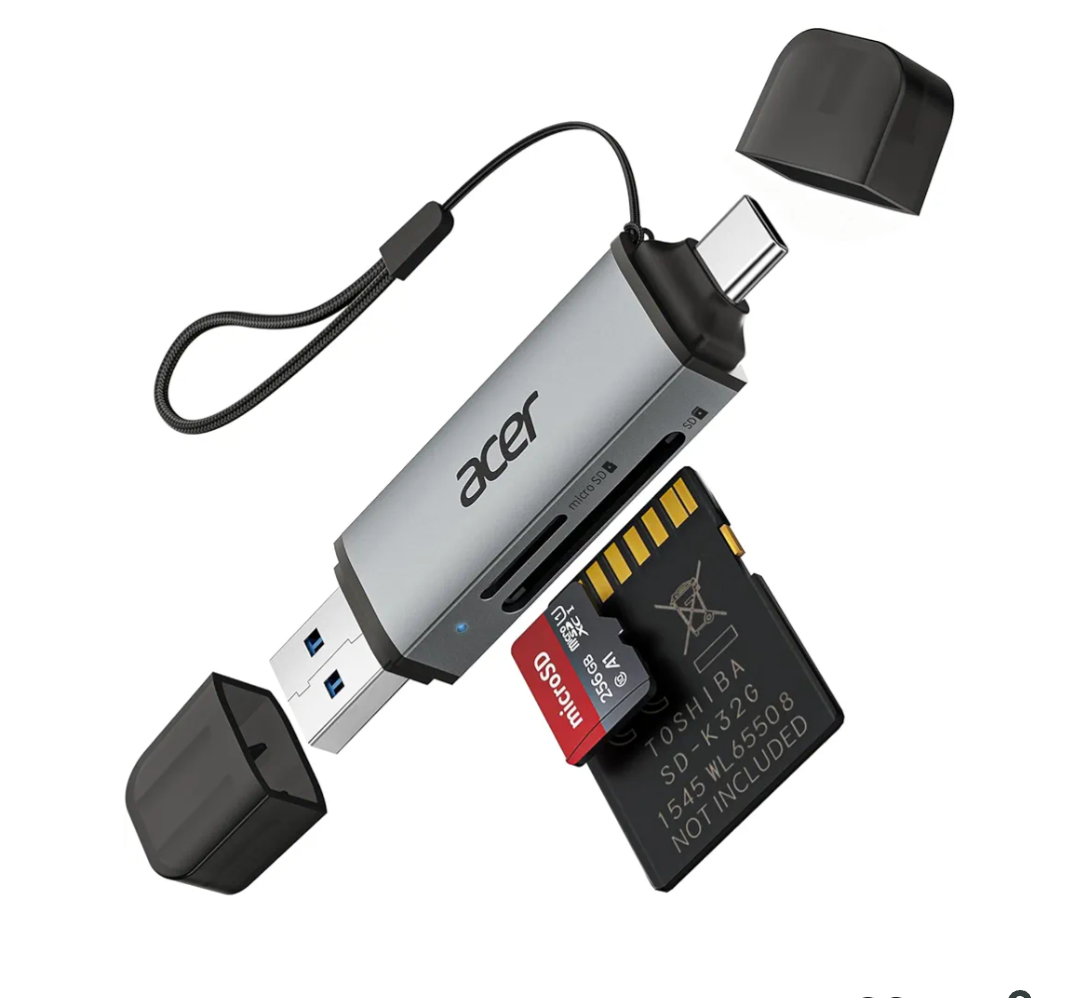 acer SD Card Reader USB C, Dual Slots USB 3.0 Type C to Micro SD Card Adapter, Memory Card Reader for MicroSD, SDHC, SDXC, Compatible with Laptop, PC, iPhone16/15, MacBook Pro/Air, iPad Pro, Android