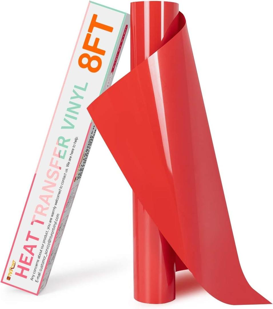 HTVRONT HTV Heat Transfer Vinyl - 12" x 8ft Red HTV Vinyl for Shirts, Red Iron on Vinyl for All Cutting Machine - Easy to Cut & Weed for Heat Transfer Design