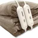 Tefici Electric Heated Blanket Queen Size, Dual Control Super Cozy Soft 2Layer Flannel 84" x90" Heating Blanket with 3 Heat Levels & 8 Hours Auto Off,ETL&FCC Certified,Home Office Use,Camel