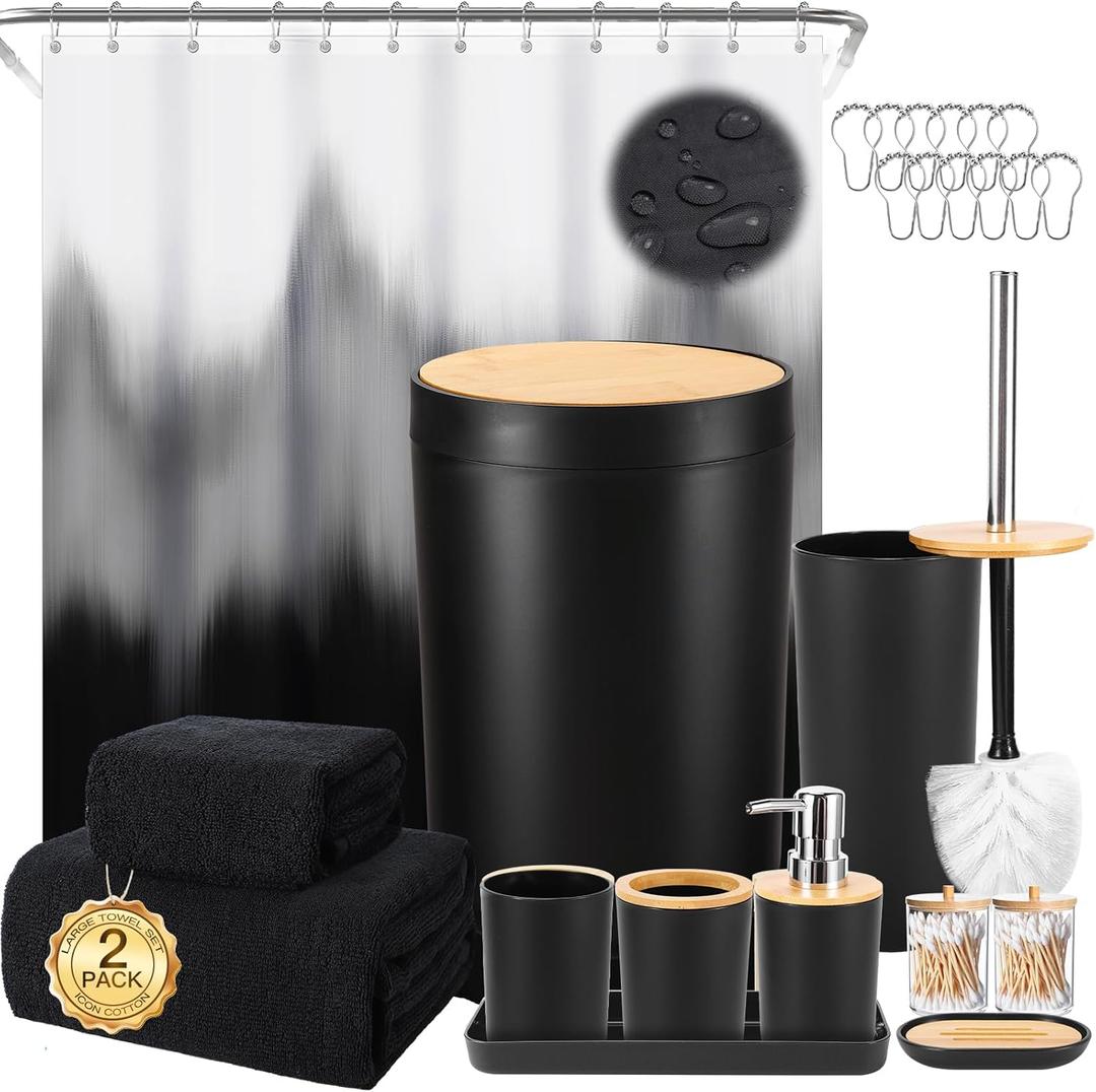 iMucci Bathroom Accessories Bathroom Sets with Shower Curtain, Bath Towel Set, Trash Can, Toilet Brush, Soap Dispenser, Bathroom Accessories Set Complete