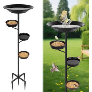 BOLITE Bird Bath for Outside, Metal Freestanding Birdbaths with Bath Bowl and Seed Bowl, Hummingbird Feeders for Outdoors Garden Patio Yard Lawn Decor, Black, Gifts for Mom Dad, Gifts for Women Men