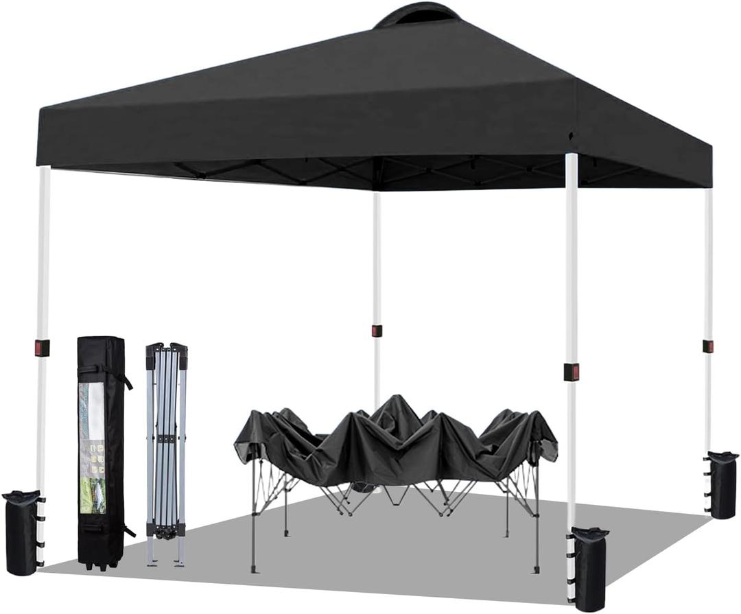 10x10 Pop Up Canopy Tent Waterproof Tent for Outdoor Party Camping Commercial Event Tent, with Wheeled Bag and 4 Sandbags (Black)