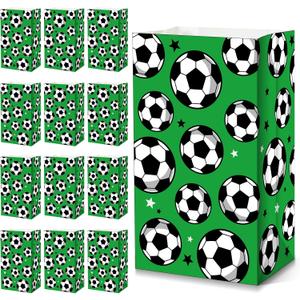 Blulu 30 Pack Paper Soccer Party Favor Bag Candy Goodie Treat Bags Soccer Print Gift for Football Themed Party Favors (Green)