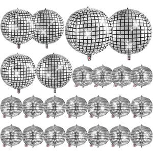 24 Pcs Disco Balloons, 32 10 22 Inch Disco Foil Ball Balloon Bulk, Metallic Silver Mylar Balloons for Disco Ball Decor Music Themed Birthday New Year Party Decorations