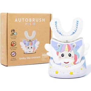 autobrush Kids U Shaped Electric Toothbrush, ADA Accepted, Sonic Pro with Unique 360 Nylon Bristles 3 Cleaning Modes,Whitening LED-Lights,Plays Music (Double-Sided),Ages 6-8, Unicorn