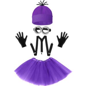 5 Pcs Halloween Costume Women Adults,Purple Beanie/Goggles/Tutu Skirt/Suspenders/Gloves Halloween Costume Accessories