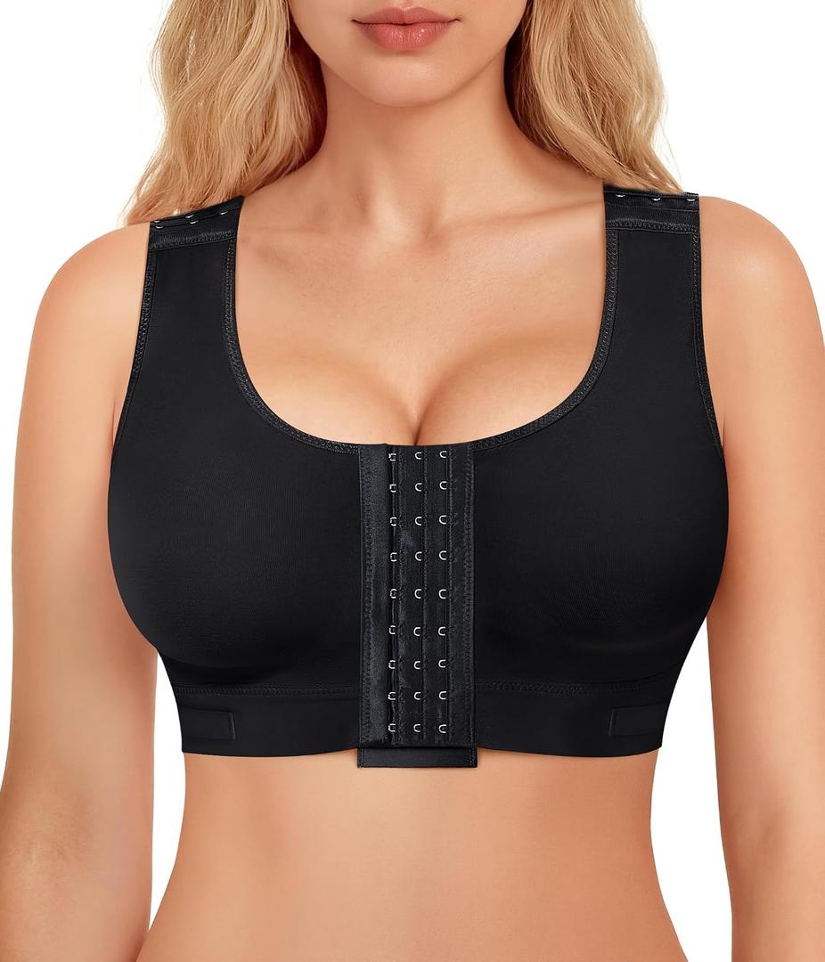 BRABIC Post Surgery Front Closure Bras for Women No Underwire Compression Surgical Mastectomy Everyday Bra (Black) 2XL