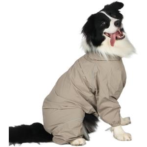 Dog Raincoat for Medium Large Dogs,rain Jacket Coat, Full Leg Coverage Waterproof Rain Suit with Detachable Hood & Tail, Reflective Strips, Snag-Free Top Zipper (Khaki for Boy, Medium)