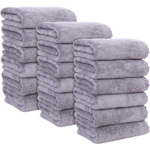 MOONQUEEN 18 Pack Premium Hand Towels - Quick Drying - Microfiber Coral Velvet Highly Absorbent Towels - Multipurpose Use as Hotel, Bathroom, Shower, Spa, Hand Towel 16 x 28 inches (Light Grey)