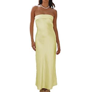 Realtix Satin Silk Backless Tube Tops Maxi Dress for Women Low Back Hollow Out Elegant Strapless Long Dresses Wedding Guest, Medium