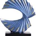 Blue Gold Wave Sculpture, Modern Ocean Wave Home Accents, Resin Art Statue for Shelf, Coffee Table, TV Stand Adornos Modernos