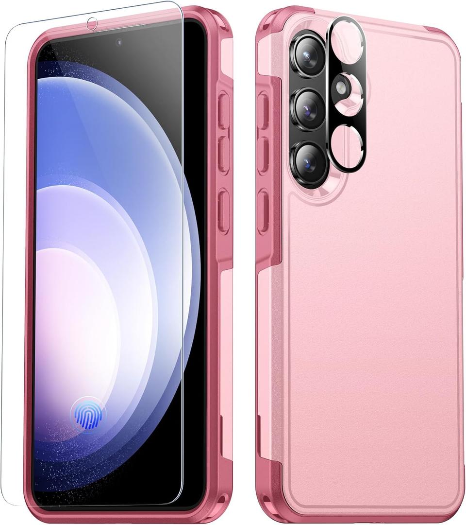 SPIDERCASE Designed for Samsung Galaxy S24 Case, [12 FT Military Grade Drop Protection] with 2PCS [ Screen Protector+Camera Lens Protector] Heavy Duty Shockproof Case,Pink