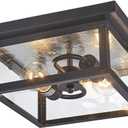 11.5in Outdoor Ceiling Light Fixture, Square Flush Mount Porch Lights, 2-Light, E26-based, Clear Tempered Glass Lampshade, Exterior Damproof Lamp for Hallway, Kitchen, Entryway, Foyer