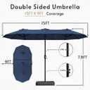 15ft Large Patio Umbrellas with Base Included, Outdoor Double-Sided Rectangle Market Umbrella with Stand, Outside Umbrellas for Poolside Lawn Backyard