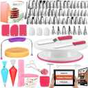 RFAQK 200PCs Cake Decorating Kit with Cake Turntable & Leveler, Baking Supplies Gift Includes 110+1 Piping Bags,55 Icing Tips,2 Frosting Spatulas, Adjustable Scraper, Video Tutorial, Booklet & more