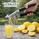 Butnix Lemon Squeezer, Stainless Steel 304 Hand Juicer, 3-in-1 Citrus Squeezer for Lemon Lime Orange, Manual Citrus Juicer with Cocktail Mixing Spoon, Non-Slip Grip, Life Time Warranty