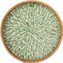 StorageWorks Decorative Coffee Table Trays for Home Decor, Round Rattan Tray with Mother of Pearl Inlay, Small Wicker Woven Serving Tray Decor for Kitchen Counter, Living Room and Ottoman, Green (11.8")