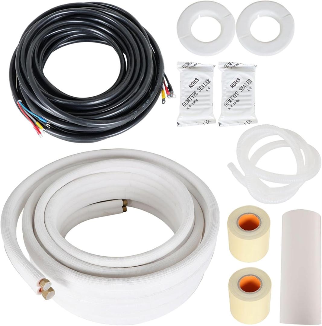 findmall 50FT Air Conditioning Tubing Hose Extension 3/8 and 5/8 Inch Twin Insulated Copper Hoses Fit for Mini Split Air Conditioner