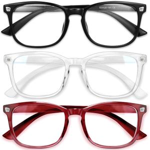 Gaoye Stylish Blue Light Glasses for Woman - Computer Glasses for Blue Light Blocking - Lightweight Frames - 3 pack (B8-black + Transparent + Red)