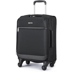 Amazon Basics 18" Medium Carry-On Softside Expandable Suitcase with 360-Degree Spinner Wheels, Telescoping Handle, Zippered Pocket and Straps, Black