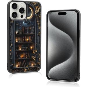 Aesthetic Star Bookshelf Book Collage Phone Case Compatible with iPhone 15 Pro Max Case 6.7 Inch, TPU Shockproof Protection Vintage Goth Bookcase Bookish Gifts Phone Case for Girls Women Cover