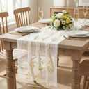 Artoid Mode Wildflower Floral Milky White Gauze Embroidery Table Runner 120 Inch 10FT, Tulle Seasonal Spring Kitchen Dining Table Decor for Home Party