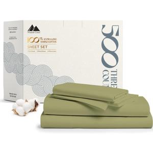 Mayfair Linen 500 Thread Count 100% Cotton Sheets King Size Bed Set - 4 PC King Bed Sheet Set Cotton (Sage Green), Soft, Cooling, Sateen 16" Deep Pocket Bedsheet for Hot Sleepers (Fits 18" Mattress)
