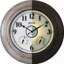 Andy Star 21 Inch Large Luminous Outdoor Wall Clock and Temperature for Patio, Pool, Oversized Round Wall Clocks Waterproof, Vintage Brushed Gray Oak Wooden Finish Silent Non Ticking