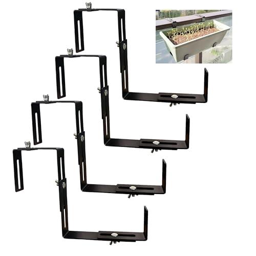 Adjustable Planter Box Brackets, Window Boxes Planters, Heavy-Duty Planters Hanging Flower Box Holders,for Mounting Railing Windowsills, Garden, Fences, and Balcony (4 Pack Black)