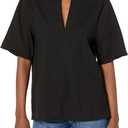 Vince Easy Slit Neck Linen-Blend Top Women's
 (XX-Small, Black)