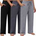 Neer 3 Pack Women's Plus Size Lounge Pants, Wide Leg Yoga Pants Baggy Drawstring Sweatpants with Pockets Casual Loose Jogger (XXXL)