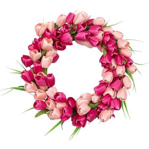 Yawwind Valentines Day Wreaths for Front Door 20 Inch Valentine Door Wreath Valentine's Wreaths Tulip Wreath with Red Pink Artificial Tulip Flowers for Holiday Outside Indoor Window Wall