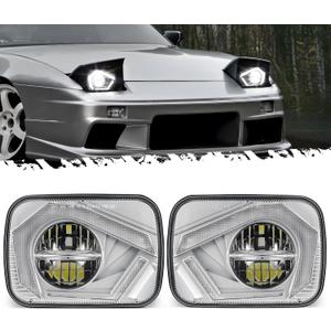 Partsam Eagle Eye Headlights H6054 LED 7x6 5x7, Hi/Low Sealed Beam with Start & End Animation, Sequential Turn Signal, Anti-Glare, DRL, Silver, DOT Approved
