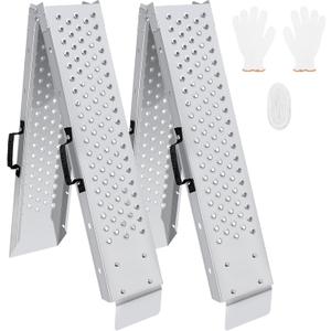 77.7 inches Long and 8.6 inches Wide Heavy Duty Folding Loading Ramp, 1500lb Capacity, Motorcycle; Lawn Mower; Snow Plough; Bikes; ATV; UTV; Golf Carts, Circular Hole, Pack of 2, Silver
