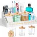 Toothbrush Holders, Toothbrush Holders for Bathroom with 6 Large Capacity Storage Slots & 3 Qtip Holders - Sturdy for Bathroom Counter Organizers and Storage Countertop - Marble White