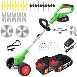 Electric Cordless Weed Wacker Eater with 4 Types Blades & Wheels 2 X 2.0Ah Battery Powered 3-in-1 String Trimmers/Grass Trimmer/Lawn Edger/Brush Cutter Lightweight Garden Tool for Garden Yard, 41 inches