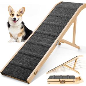 Dog Ramp for Bed, 64" Long Foldable Pet Ramp for Small Large Dogs, Dog Ramps for High Beds Car, High Traction with Platform 6 Adjustable Heights 24" to 30" Up to 220LBS Black