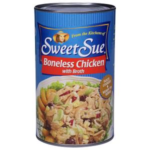 Sweet Sue Boneless Chicken with Broth, Cooked Canned Chicken- 10g Protein - Gluten Free, Keto Friendly Great for Family, Food Service Restaurant, Cafeteria- 50 oz Can (Pack of 1) BB 11/10/25