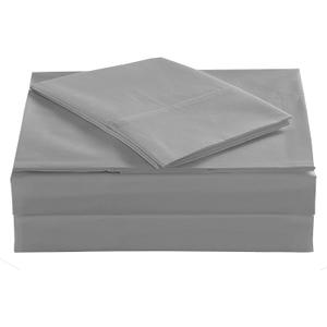 ELINEN Queen Percale Bed Sheets, 200 Thread Count Cotton Polyester Blend Sheet Set,Wrinkle Free,Breathable,Crisp Refreshing Feeling, 60 Cotton 40 Polyester Cotton Rich Sheets 4 PC (Light Gray,Queen)