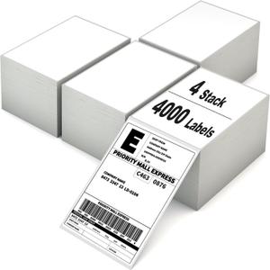 4000 4x6 Thermal Labels 1000/Stack, HUOJI Shipping Thermal Labels 4x6 Fanfold Compatible with Rollo, Zebra, MUNBYN Printers (Commercial Grade)