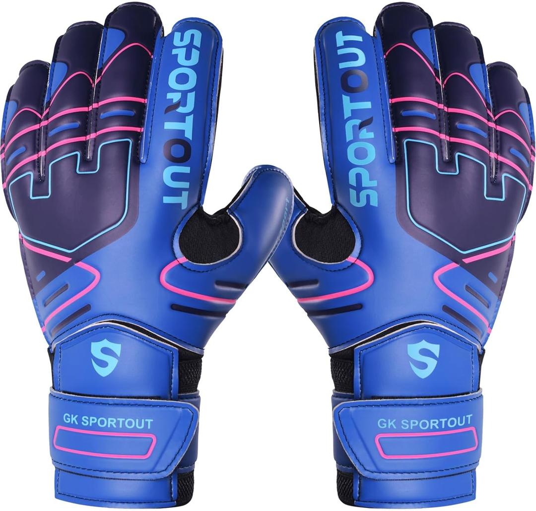 Sportout Youth&Adult Goalie Goalkeeper Gloves,Strong Grip for The Toughest Saves, with Finger Protect & 4+3MM Latex to Give Splendid Protection to Prevent Injuries,4 Colors (5, Dark Blue)