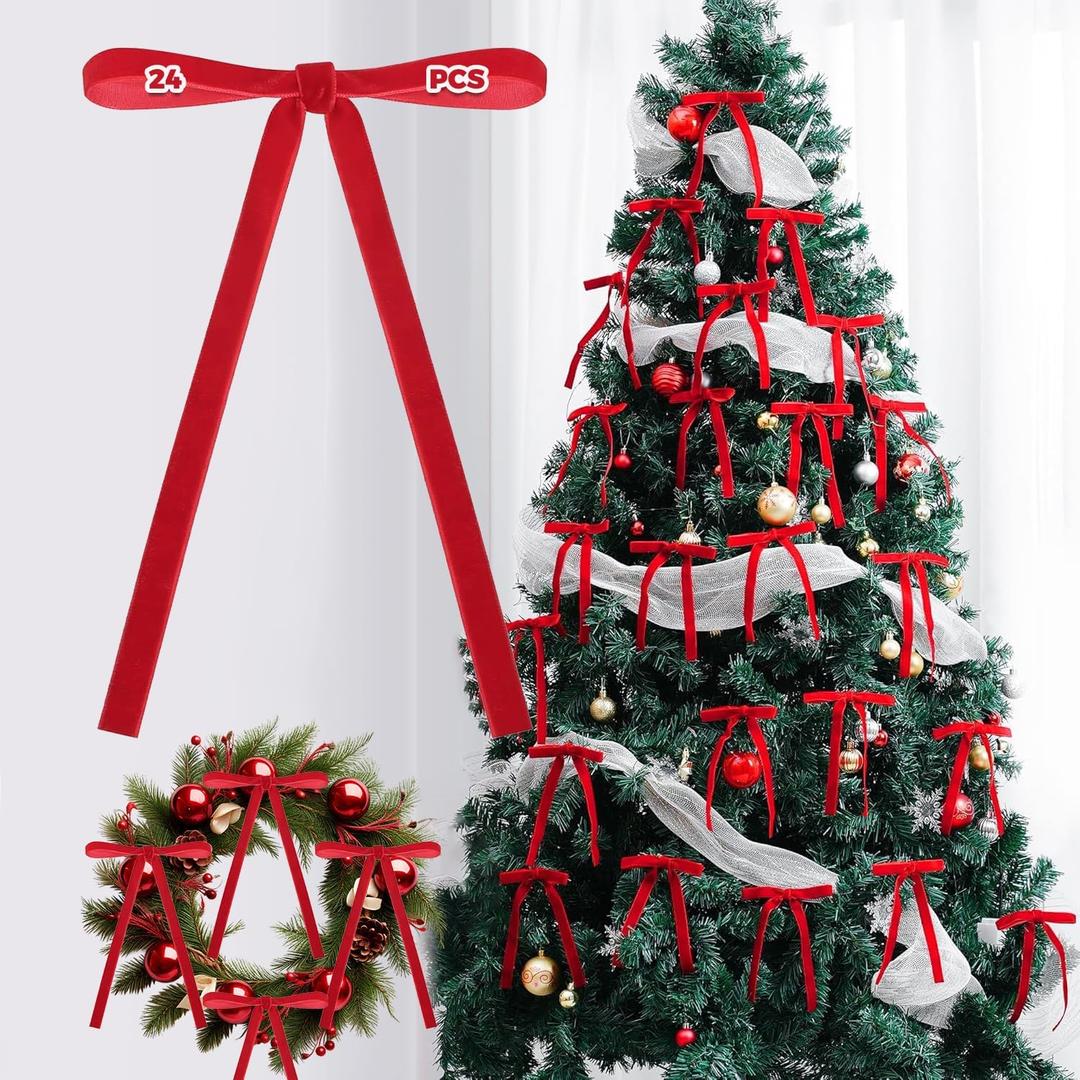 3 x 24pcs Red Velvet Bows Christmas Tree Decorations, 5"x7" Valentines Day Ornaments for Tree Home Coquette Room Birthday Party Front Door Wedding Holiday Decor