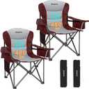 KingCamp Oversized Camping Folding Chair, Heavy Duty 450 LBS with Lumbar Support, Padded seat with Cup Holder&Cooler Bag, Ideal for Camp, Fishing, Sports Event, Backyard, Patio, Lawn (Grey/Red-2 Pack)