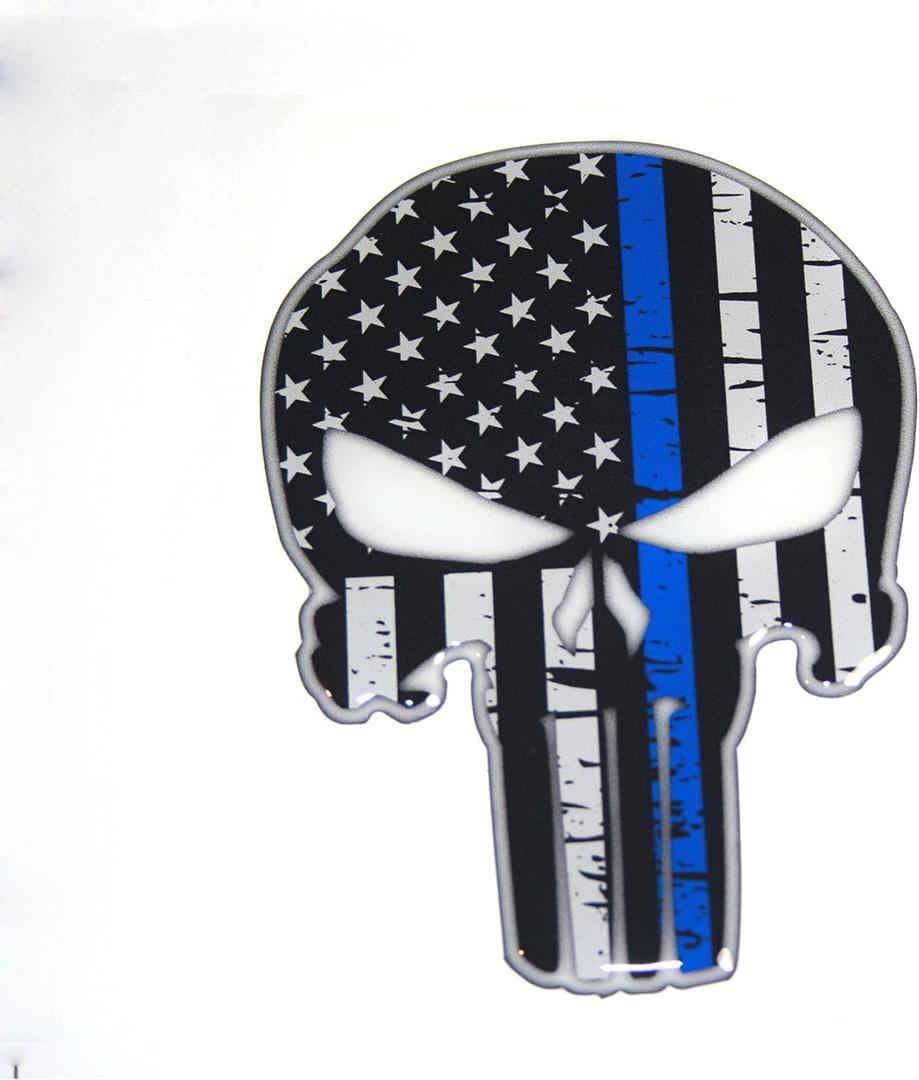 Punisher Thin Blue LINE USA Police Domed Decal Emblem CAR Sticker 3D 3"x 4"
