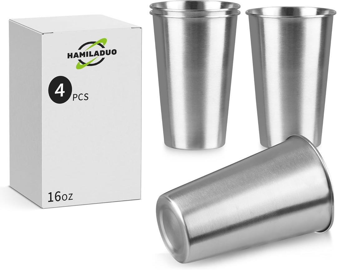 4Pack 16 oz Stainless Steel Pint Cups,Stainless Steel Cup,Pint Cup Tumblerwater Tumbler,Stackable,Reusable,BPA Free, (4)