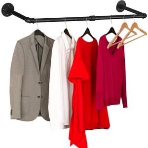 Wall Mounted Clothes Rack - 54"Industrial Pipe Clothing Garment Rack, Space - Saving Heavy Duty Detachable Black Iron Clothes Hanger Pole, Multi-Purpose Hanging Rod for Closet Storage, 2 Base