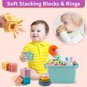 Baby Toys for 6 to 12 Months, Montessori Sensory Bins & Teething Toys, 6 in 1 Stacking Blocks, Rings, Eggs, Spinner, Crab Shape, 27 Pieces, Ages 6-36 Months
