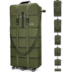 130L Expandable Luggage, 43 Inch Extra Large Suitcase with Wheels, Collapsible Luggage, Rolling Duffle Bag with Wheels, Big Suitcases with a Handle Wrap Shoe Bag Shoulder Strap (Green)