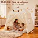 Large Kids Play Tent Indoor with Padded Mat Lights - 59x39x59in Teepee Playhouse with Flags Storage Bag - Cozy Reading Nook Nap Bed Tent - Birthday Gift for Toddlers Boys Girls